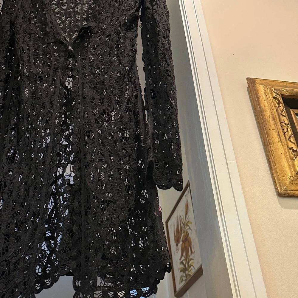 Betsey Johnson Black Lace Decorative Top Layer Coat - Picture 5 of 9